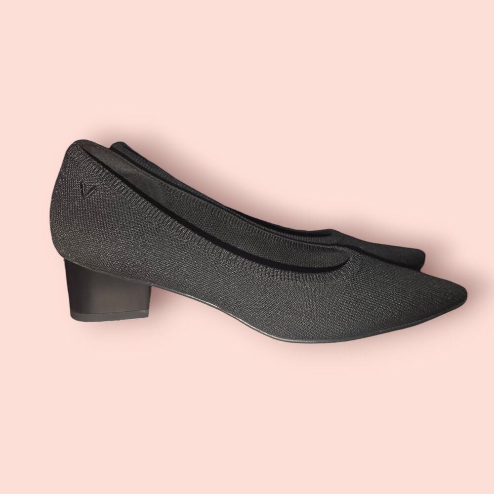 VIVAIA Tracy Pointed Toe Chunky Heel Pumps Black Size 41 Knit Comfort